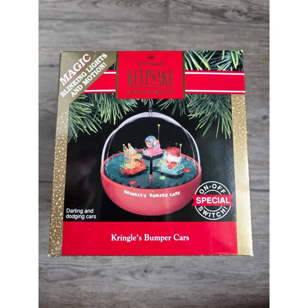 1987 Hallmark Keepsake Magic Ornament Kringle's Bumper Cars- Tested Motion Light